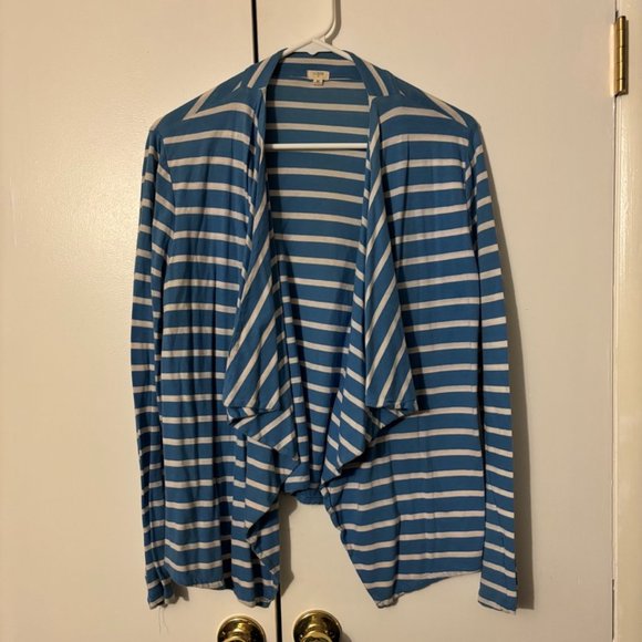 J. Crew Striped Always Cascading Cardigan Blue White Size Medium - Picture 1 of 3